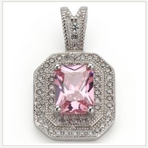Pink Quartz Crystal with Diamond Rhinestone 925 Stamped Sterling Silver Pendant 