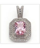 Pink Quartz Crystal with Diamond Rhinestone 925 Stamped Sterling Silver ... - £48.07 GBP
