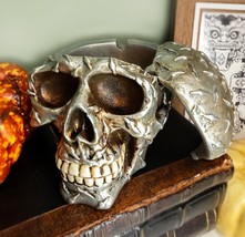 Cyborg Metallic Diamond Plate Skull Container Jewelry Box Figurine Collectible - £17.63 GBP