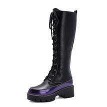 RIZABINA Women Knee Boots Cross Strap Fashion Platform Winter Shoes Woman Warm H - £69.74 GBP