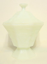 Pressed White Milk Glass Candy Dish Grape Motif 8 Sided - £19.65 GBP