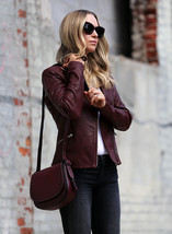 Woman burgundy leather jacket lambskin designer ladies burgundy leather jacket - £110.61 GBP