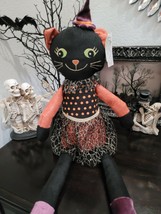 Halloween Witch Doll Black Cat Shelf Sitter Decor 25&quot; - £26.37 GBP