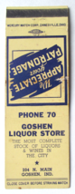 Goshen Liquor Store - Goshen, Indiana 20 Strike Matchbook Cover Matchcover IN - £1.37 GBP