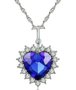 Foglia Infinito Love Cristallo Blu Cuore Pendente Argento Collana Gioielli - $53.41 CAD