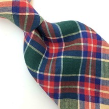 Windsor Tie USA Red Beige Blue Plaid Cotton Necktie Ties I16-110 Vintage... - $15.83