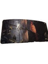 Vintage Red Bird Hair Clip Cardinal Art Scene Accessory Black Forest Tree - £6.26 GBP