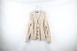 Vtg 70s Pendleton Mens Large Wool Knit Kurt Cobain Cardigan Sweater Beige USA - £132.30 GBP