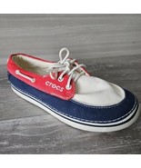 Crocs Hover Boat Unisex Men 7 Womens 9 Shoes Blue Red Canvas Sneakers Ca... - $24.31