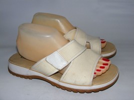 Clarks Women Size 8 M Off White Fabric Open Toe Slide Sandals Comfort 33... - $22.40