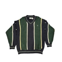 VTG IZOD Sweater Mens Large Green Blue V- Neck Chunky Knit Tennis Golf C... - $48.73
