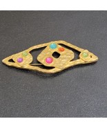 VTG 60s 4&quot; Gold Tone Gripoix Cabochon Style Brooch Pin Modernist Glass G... - $47.89 CAD