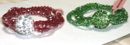 Crystal Ball &amp; Glass Bead Stretchable Bracelet, Red &amp; Silver, Green, 6&quot; ... - $0.00