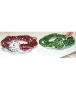 Crystal Ball &amp; Glass Bead Stretchable Bracelet, Red &amp; Silver, Green, 6&quot; ... - $0.00