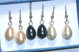 Pearl Teardrop Dangle Earrings, White, Cream or Peacock, 925 Silver, 6mm... - $0.00