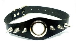 Spiked Choker Ring Collar Necklace Black Leather 6 Spike BDSM Fashion Sexy Fun - £14.33 GBP