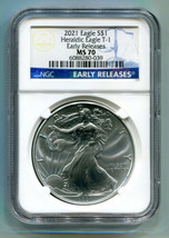 2021 Silver Eagle Heraldic Eagle T-1 Ngc MS70 Classic Early Release As Shown Pq - £53.10 GBP