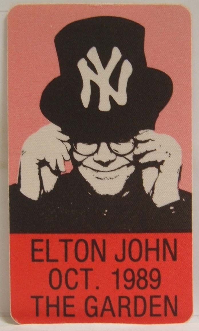 ELTON JOHN - ORIGINAL 1989 TOUR CONCERT CLOTH BACKSTAGE PASS (YANKEES LOGO) - $12.00