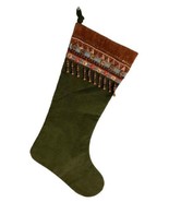 Seasons of Cannon Falls VTG Corduroy Beaded Christmas Stocking Green 19 ... - £9.64 GBP