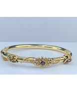 Victorian 10K gold Garnet and seed pearl bangle bracelet 6.5&quot; 15.2gm - £611.30 GBP