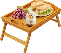 Bamboo Bed Tray Table with Foldable Legs, Breakfast Tray for Sofa, Bed, Eating, - £31.26 GBP