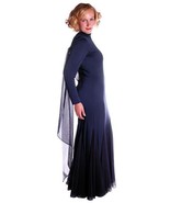 Vintage Richilene Evening Gown Blue Silk Knit Wiggle Fishtail Evening Go... - $243.27 CAD