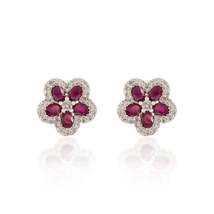 18K Gold Ruby Cherry Blossom Flower Earrings - £967.71 GBP