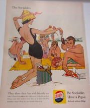 Pepsi Cola Be Sociable Have A Pepsi Beach Scene Magazine Print Ad 1959 - $8.99