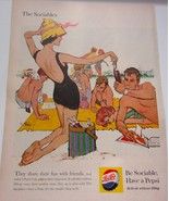 Pepsi Cola Be Sociable Have A Pepsi Beach Scene Magazine Print Ad 1959 - $12.33 CAD