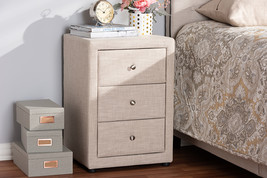 Amsterdam Beige Fabric Upholstered 3-Drawer Nightstand - $209.00