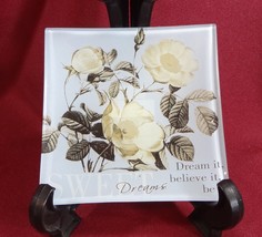 Canfloyd Collector Plate Glass Square Roses Dream It Believe It Be It - $2.99