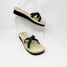 Reef Womens Black Leather Strap Wood Sole Slip on Sandal Size 9 - £17.53 GBP