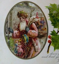 Santa Claus Old World Christmas Postcard Maroon Suit Coat Old World Oval Antique - £24.59 GBP