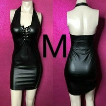 Black Faux Leather Halter Bodycon Dress Size M - £26.82 GBP