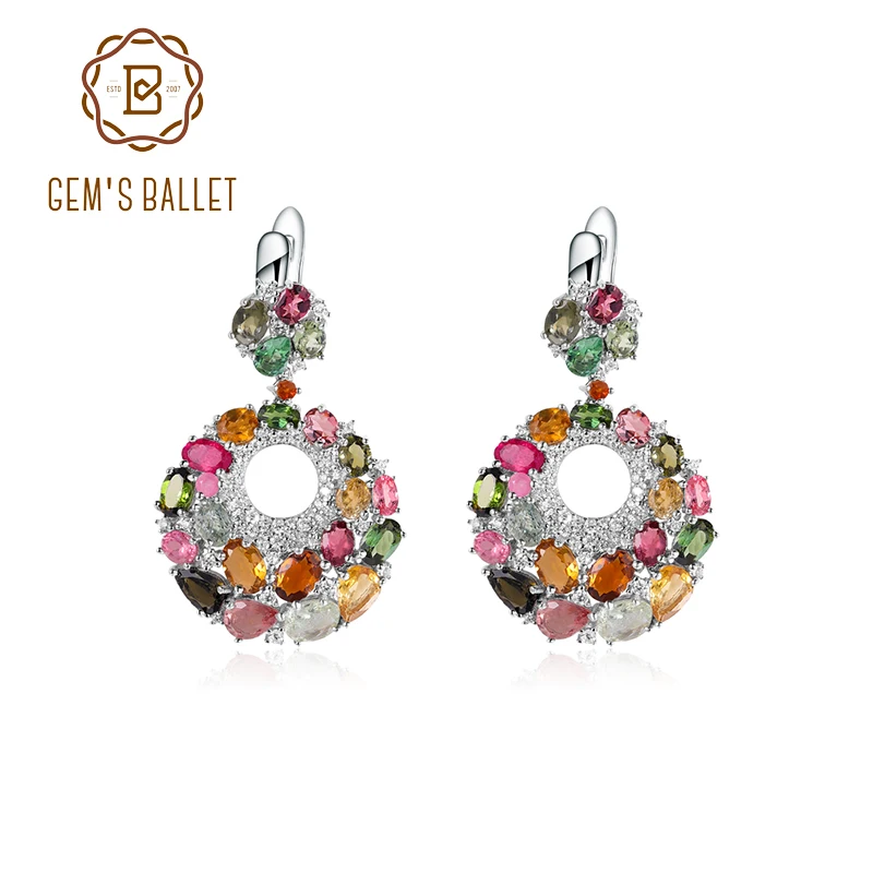 Fan Style Earrings Multicolor Natural Tourmaline Gemstone Drop Earrings in 925 S - £178.80 GBP