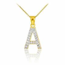 10k Solid Yellow Gold Diamond Monogram Initial Letter A Pendant Necklace - £197.03 GBP+