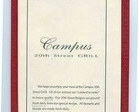 Campus 20th Street Grill Menu Knoxville Tennessee 1990&#39;s - £13.93 GBP