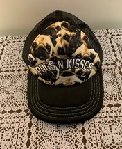 Pugs Kisses Black Adjustable Baseball Hat Cap UNISEX  Fawn Pug Dog Lover - £10.27 GBP