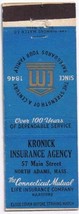 Matchbook Cover North Adams MA Kronick Insurance Agency Connecticut Mutual - $0.67