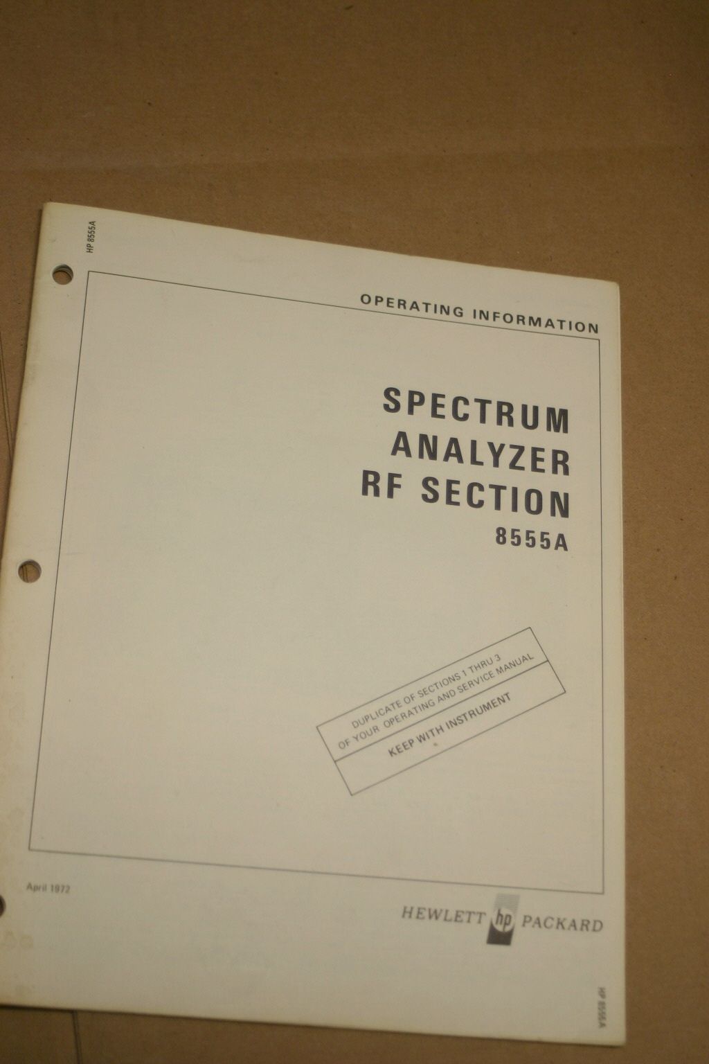 HP 8555A Spectrum Analyzer RF Section Operating &amp;Service Manual - $24.45
