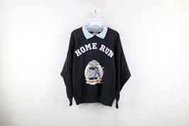 Vtg 90s Streetwear Womens Small Distressed Home Run Baseball Collared Sweatshirt - £39.18 GBP