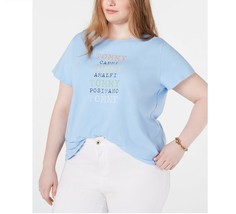 Tommy Hilfiger Womens Plus 1X Blue Short Sleeve Tommy Graphic T Shirt To... - $5.68