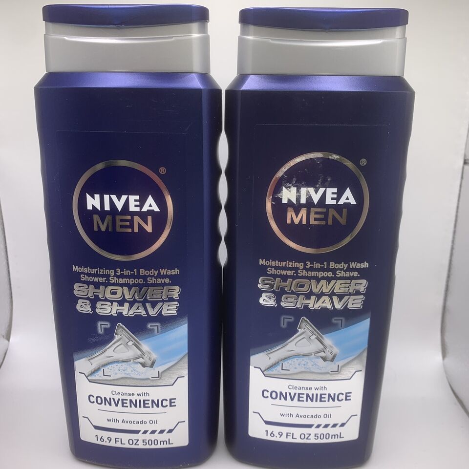 2 Pack Nivea Men Shower & Shave 3-in-1 Body Wash 16.9 fl oz Each Discontinued - £29.80 GBP