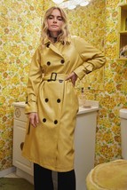 Yellow Stylish Genuine Lambskin Leather Women Trench Coat Long Coat Handmade - £127.04 GBP+