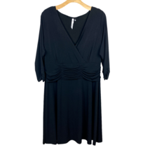 NY Collection Dress 2X Black A-Line Ruched Surplice V-Neck 3/4 Sleeve Flattering - £19.58 GBP