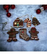 Vtg Gingerbread Men Tree House Holiday Tree Candy Set of 6 Christmas Orn... - £16.25 GBP
