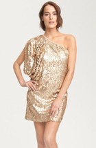 Aidan Mattox: Gold Aidan By Matte Sequin One Shoulder Dress - Sz 4 Nwt - £141.09 GBP