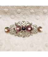 Vintage Czech Silver Filigree Brooch w/ Shades of Pink &amp; Clear Crystal A... - €18,63 EUR