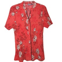 Laura Scott Womens XL Pleated Blouse Short Sleeve Button Front V-Neck Floral - £10.24 GBP