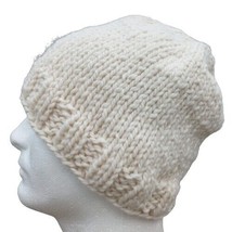 Mens Beanie Hat Alpaca Wool Cap Hand Knitted Slouch Off-White Handmade Womens - $30.37